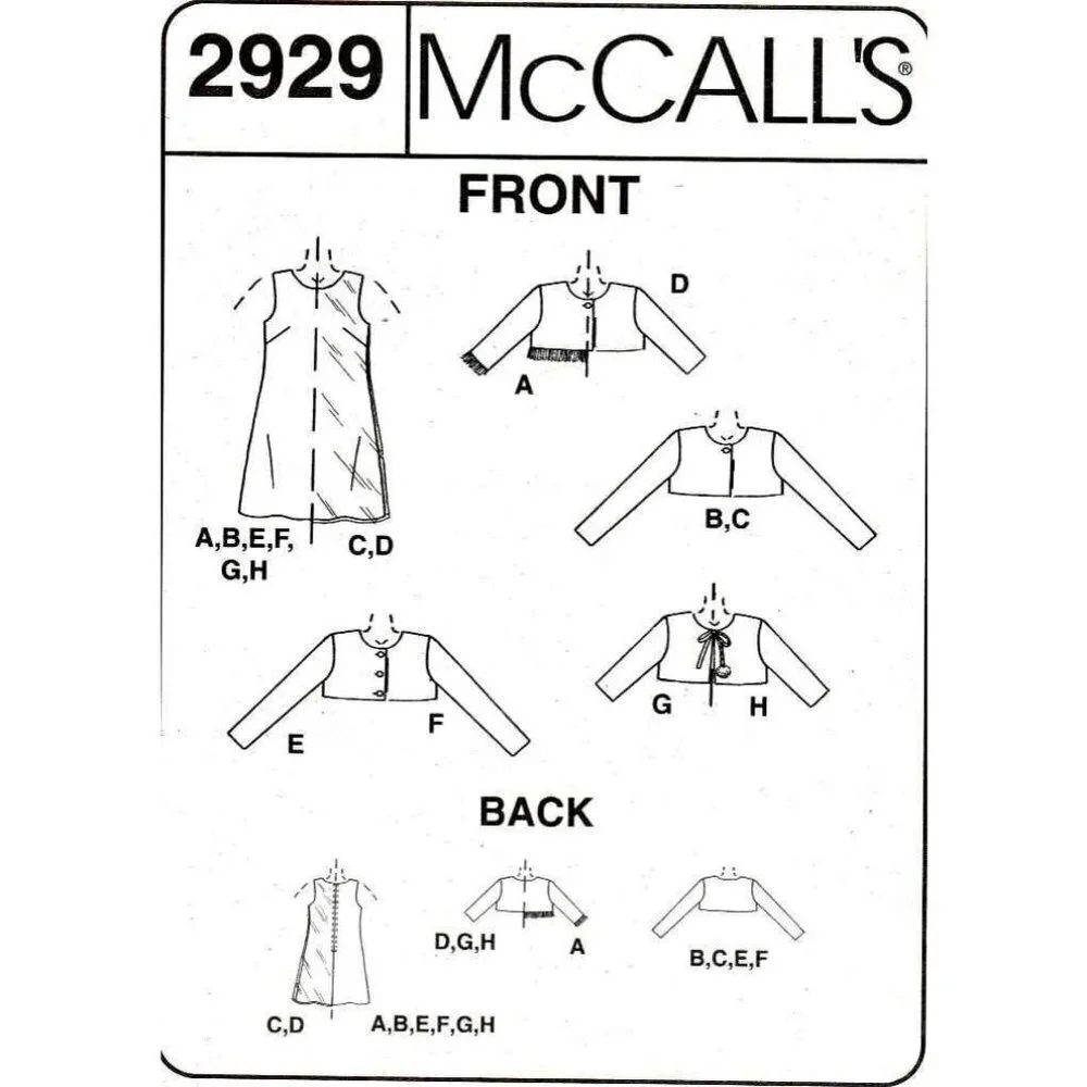 McCalls Sewing Pattern 2929 Girls Dress Jacket Size 4-6 UNCUT‎